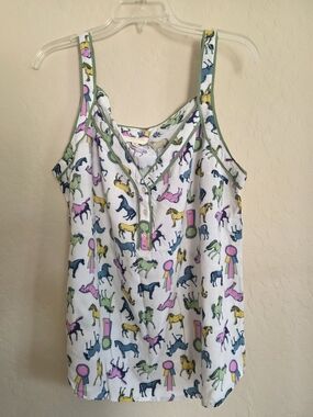 ModCloth White Tank Top with Pastel Horse & Ribbon Print